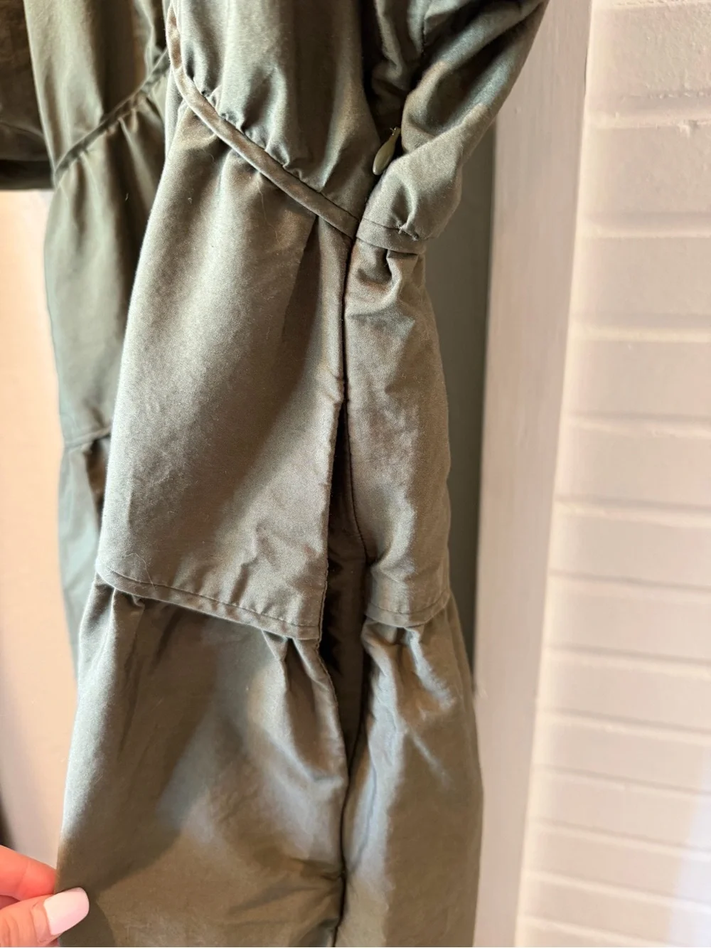Madewell Olive Green Midi Dress XXS Puff Sleeve Cotton Tiered Boho Cottagecore - Picture 5 of 6